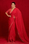 Buy_RI.Ritu Kumar_Pink 100% Silk Geometric, Sequin V Neck Prina Saree With Blouse _at_Aza_Fashions