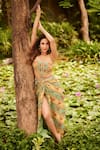 Buy_RI.Ritu Kumar_Green Silk, Viscose Embroidery Sweetheart Neck Dahlia Floral Print Cutout Dress _at_Aza_Fashions
