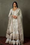 Buy_RI.Ritu Kumar_Off White Handloom Cotton, Muslin Embroidery, Dori Anarkali Gharara Set 