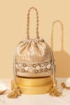 Shop_Amyra_Gold Embroidery, Tassels Taj Bucket Bag _at_Aza_Fashions