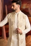 Kasbah_Gold Tissue Embroidery Designer Floral Nehru Jacket _Online_at_Aza_Fashions