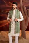Buy_Kasbah_Green Georgette Embroidery Designer Nehru Jacket _at_Aza_Fashions