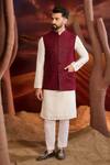 Buy_Kasbah_Maroon Silk Embroidery Designer Nehru Jacket _at_Aza_Fashions