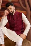 Buy_Kasbah_Maroon Silk Embroidery Designer Nehru Jacket _Online_at_Aza_Fashions