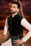Buy_Kasbah_Black Velvet Embroidery Designer Nehru Jacket _Online_at_Aza_Fashions
