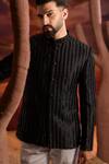 Buy_Kasbah_Black Silk Designer Bandhgala _Online_at_Aza_Fashions