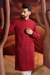 Buy_Kasbah_Red Silk Embroidery Designer Kurta _at_Aza_Fashions