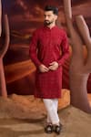 Kasbah_Red Silk Embroidery Designer Kurta _Online_at_Aza_Fashions
