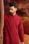 Buy_Kasbah_Red Silk Embroidery Designer Kurta _Online_at_Aza_Fashions