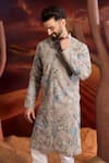 Buy_Kasbah_Gray Silk Embroidery Designer Classic Kurta _at_Aza_Fashions