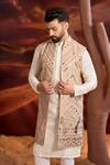 Buy_Kasbah_Beige Georgette Sequins, Embroidery Designer Nehru Jacket _at_Aza_Fashions