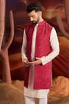 Buy_Kasbah_Pink Silk Embroidery Designer Nehru Jacket _at_Aza_Fashions