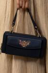 Miri_Blue Embroidery Hand Wallet Wrist Sling _at_Aza_Fashions