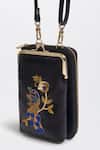 Miri_Black Embroidery, Zari Hand Peacock Mobile Wallet Sling _at_Aza_Fashions