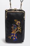 Shop_Miri_Black Embroidery, Zari Hand Peacock Mobile Wallet Sling _Online
