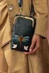 Miri_Green Embroidery Hand Dragonfly Mobile Wallet Sling _Online_at_Aza_Fashions