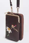 Miri_Brown Embroidery Hand Chirpy Bloom Wallet Sling _at_Aza_Fashions