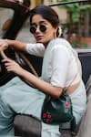 Shop_Miri_Olive Green Embroidery, Zari Hand Roses Potli Bag 