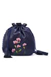 Miri_Navy Embroidery Blue Hand Potli Bag _Online_at_Aza_Fashions