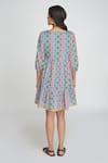 Shop_Sinjhar_Blue Cotton V-neck Checkered Dress _at_Aza_Fashions