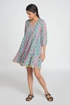 Shop_Sinjhar_Blue Cotton V-neck Checkered Dress _Online_at_Aza_Fashions