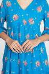 Shop_Sinjhar_Blue Cotton Embroidery V-neck Floral Print Short Dress _Online_at_Aza_Fashions