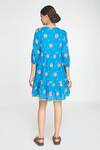 Shop_Sinjhar_Blue Cotton Embroidery V-neck Floral Print Short Dress _at_Aza_Fashions
