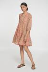 Sinjhar_Red Cotton V-neck Printed Short Dress _Online_at_Aza_Fashions