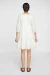 Shop_Sinjhar_White Cotton Embroidery V-neck Dress _at_Aza_Fashions