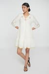 Buy_Sinjhar_White Cotton Embroidery V-neck Dress _Online_at_Aza_Fashions