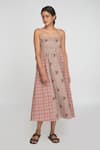Buy_Sinjhar_Beige Cotton Round Neck Floral Midi Dress _at_Aza_Fashions