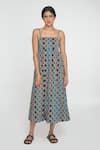 Buy_Sinjhar_Multi Color Cotton Square Neck Midi Dress _at_Aza_Fashions