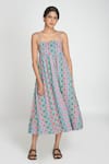 Buy_Sinjhar_Blue Cotton Open Neck Midi Dress _at_Aza_Fashions