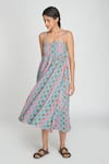 Sinjhar_Blue Cotton Open Neck Midi Dress _at_Aza_Fashions