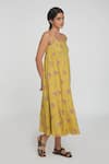 Sinjhar_Yellow Cotton Round Neck Floral Midi Dress _Online_at_Aza_Fashions