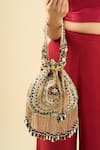 Shop_Tasna_Multi Color Embroidery, Tassels Embellished Potli Handbag _Online_at_Aza_Fashions
