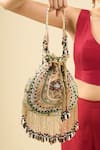Buy_Tasna_Multi Color Embroidery, Tassels Embellished Potli Handbag 
