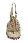 Shop_Tasna_Multi Color Embroidery, Tassels Embellished Potli Handbag _at_Aza_Fashions