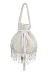 Shop_Tasna_White Beads, Tassels Beaded Potli Bag _at_Aza_Fashions