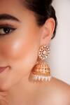 ZEVAR BY GEETA_Gold Plated Pearls Finish Kundan Polki Jhumka Earrings _Online_at_Aza_Fashions
