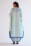 Shop_Devnaagri_Blue Tussar Piping V-neck Light Embroidered Kaftan Set _at_Aza_Fashions