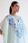 Shop_Devnaagri_Blue Tussar Piping V-neck Light Embroidered Kaftan Set _Online_at_Aza_Fashions