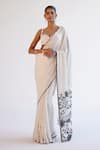Buy_Devnaagri_Ivory Modal, Silk Organza, Satin Embroidery Round Neck Floral Saree Set _at_Aza_Fashions