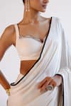 Devnaagri_Ivory Modal, Silk Organza, Satin Embroidery Round Neck Floral Saree Set _at_Aza_Fashions