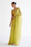 Devnaagri_Green Modal, Chiffon, Silk Organza, Satin Sequins, Embroidery Saree And Blouse Set _Online_at_Aza_Fashions