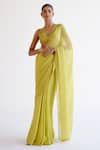 Devnaagri_Green Modal, Chiffon, Silk Organza, Satin Sequins, Embroidery Saree And Blouse Set _at_Aza_Fashions