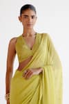 Buy_Devnaagri_Green Modal, Chiffon, Silk Organza, Satin Sequins, Embroidery Saree And Blouse Set 
