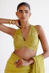 Devnaagri_Green Modal, Chiffon, Silk Organza, Satin Sequins, Embroidery Saree And Blouse Set _Online