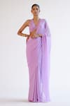 Devnaagri_Purple Modal, Chiffon, Silk Organza, Satin Sequins, Embroidery Halter Saree Set _Online_at_Aza_Fashions