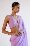 Shop_Devnaagri_Purple Modal, Chiffon, Silk Organza, Satin Sequins, Embroidery Halter Saree Set _Online_at_Aza_Fashions